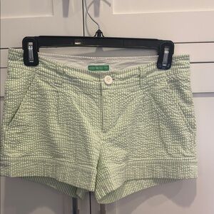 Lilly Pulitzer green and white seersucker palm beach shorts Sz 0